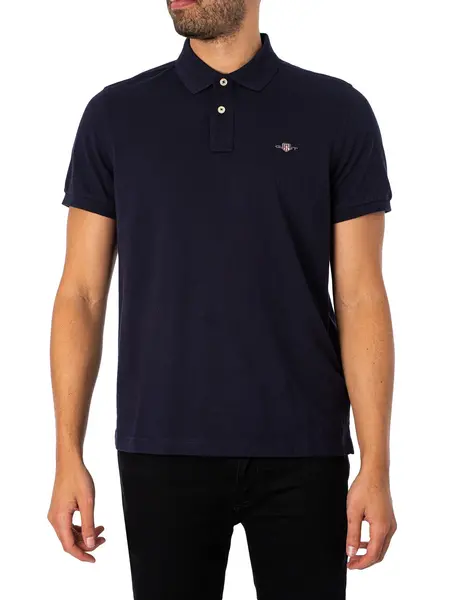 Image of Gant Regular Shield Pique Polo Shirt Evening Blue S