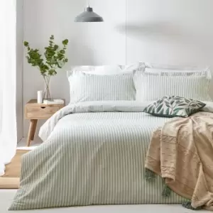 Image of Hebden Melange Stripe 100% Cotton Duvet Cover Set Eucalyptus