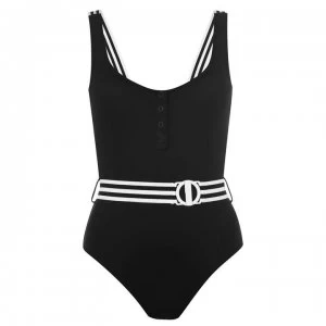 Image of Seafolly Belted Tank Malliot Swimsuit - Black