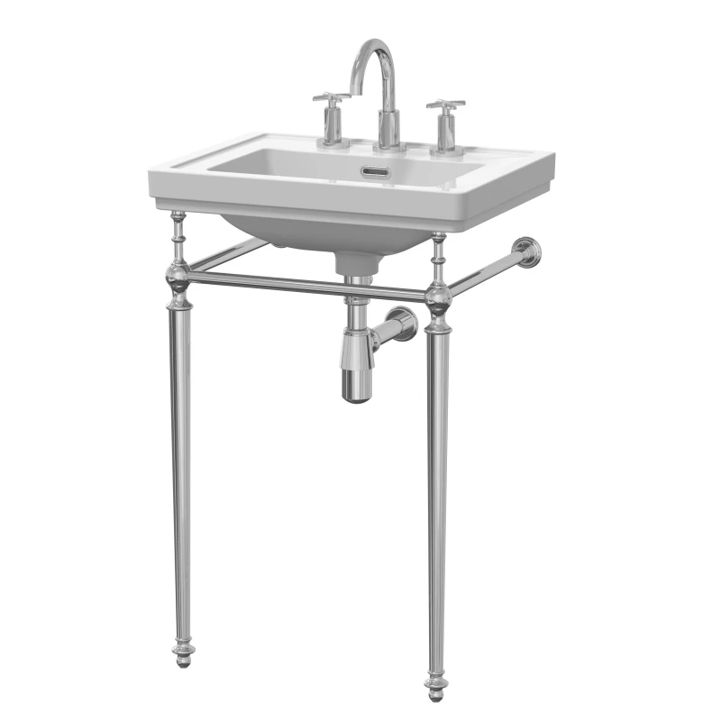 Image of Balterley Traditional 3 Tap Hole Fireclay Basin Wash Stand Bottle Trap 500mm in White White Unisex