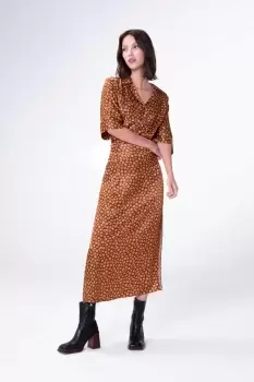 Image of Gisele Satin Split Skirt, Toffee Daisy / 6