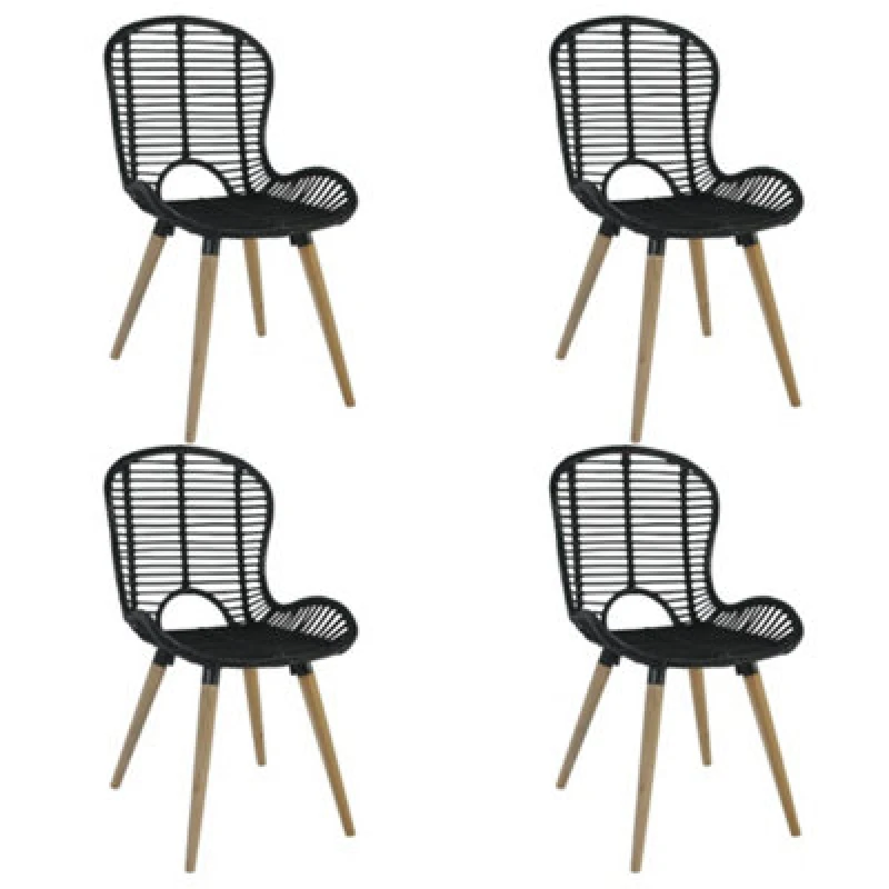 Image of vidaXL 4x Dining Chairs Natural Rattan Black Outdoor Garden Patio Dinner Seat