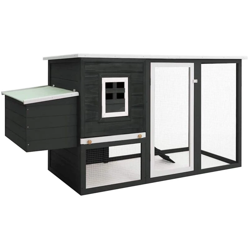 Image of vidaXL Outdoor Chicken Cage Hen House with 1 Egg Cage Grey Wood Habitat Cage