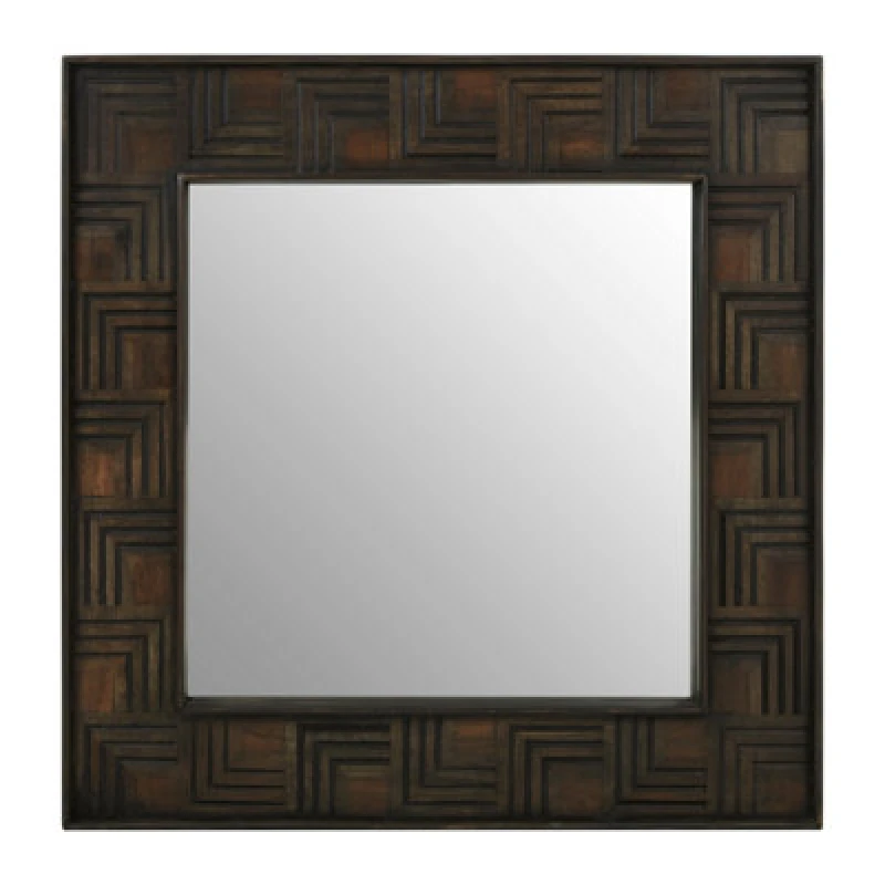 Image of Orsina Boho Square Wall Mirror, Weathered Dark Mango Wood Frame With Carved Detail, Decorative Sustainable Mirror