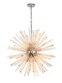 Image of 16 Light E27, Round Pendant Polished Nickel , Champagne Gold Glass