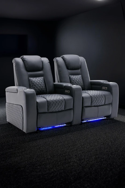 Image of More4Homes Broadway 2 Seater Cinema Electric Recliner Chair USB Charging LED Base Black