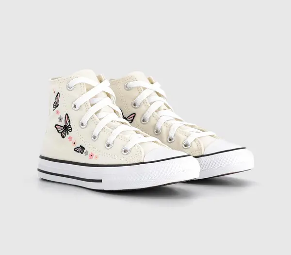 Image of Converse Kids All Star Eva Lift Hi Youth Trainers Egret Black White Butterfly, 2