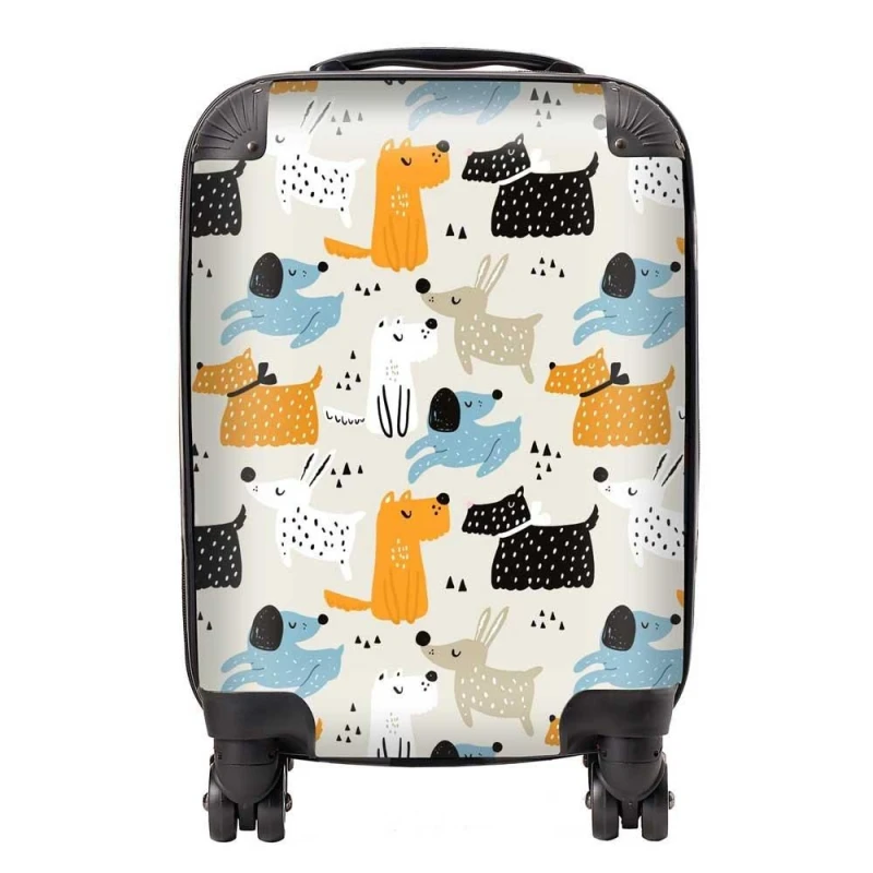 Image of Warren Reed - Designer Hand Drawn Dogs Suitcase in Brown Size: Cabin Brown Unisex Cabin