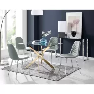Image of Furniture Box Leonardo 4 Gold Dining Table and 4 Grey Corona Silver Leg Chairs