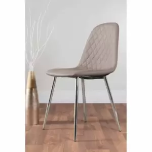Image of Furniture Box 2 x Corona Cappuccino Grey Faux Leather Silver Chrome Metal Leg Contemporary Dining Chairs Set