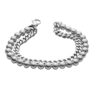 Image of Fred Bennett Stainless Steel Curb Chain & Shell Pearl Double Bracelet