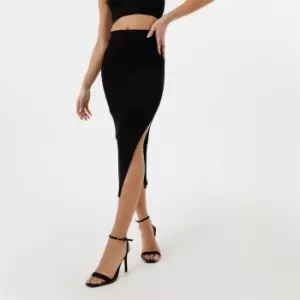 Image of Jack Wills Ribbed Split Midi Skirt - Black