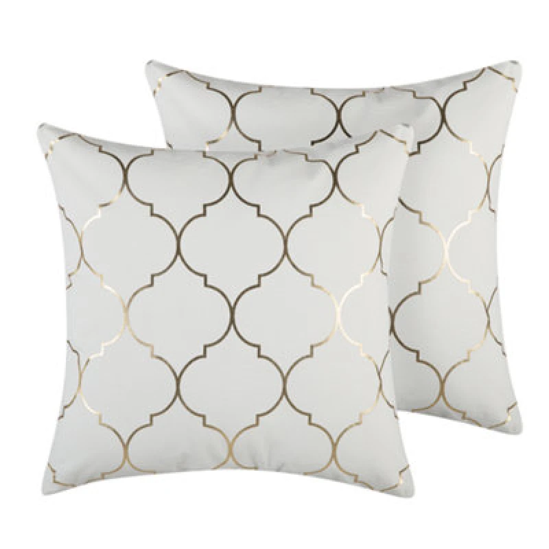 Image of Beliani Set Of 2 Decorative Cushions Alyssum Cotton 45 X 45cm White Trellis Pattern