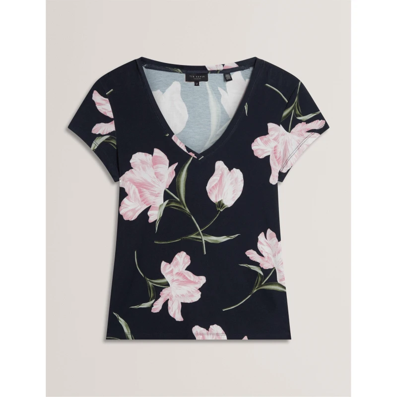Image of Ted Baker Womens Printed Slim Fit T-Shirt Navy female 8 (XS)