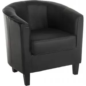 Image of Teknik Office Tub Chair In Black Faux Leather with Matching Wooden