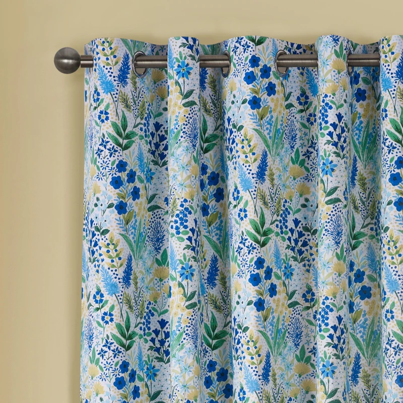 Image of Catherine Lansfield Tilly Floral Reversible Ready Made Eyelet Curtains 66'' x 90'' Blue