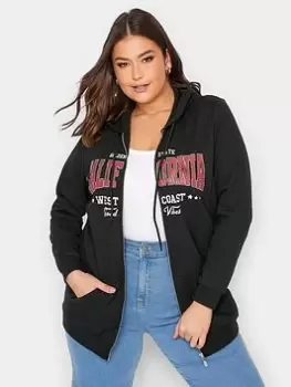 Image of Yours Logo Zip Thru Hoodie Sweatshirt, Black, Size 20, Women