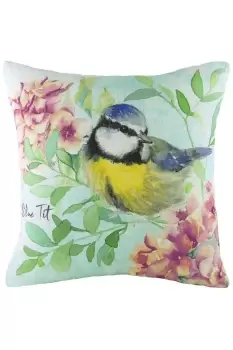 Image of Blue Tit Hand-Painted Watercolour Printed Cushion