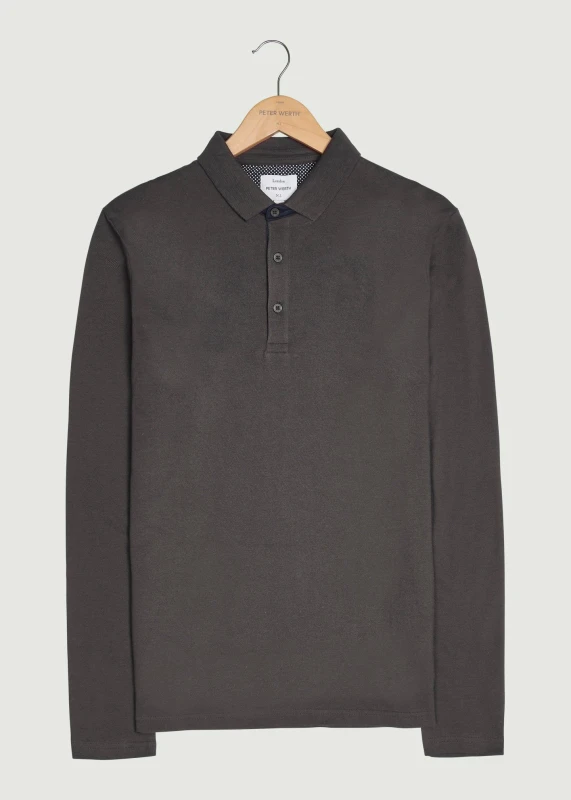 Image of Peter Werth Mens Glasby LS Polo Shirt in Grey Size: Medium Grey Male M