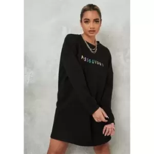 Image of Missguided Petite Multi Sweatshirt Dress - Black