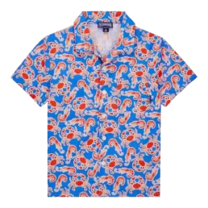Image of Boys Shirt Crabs & Shrimps - Geres - Blue - Size 6 - Vilebrequin