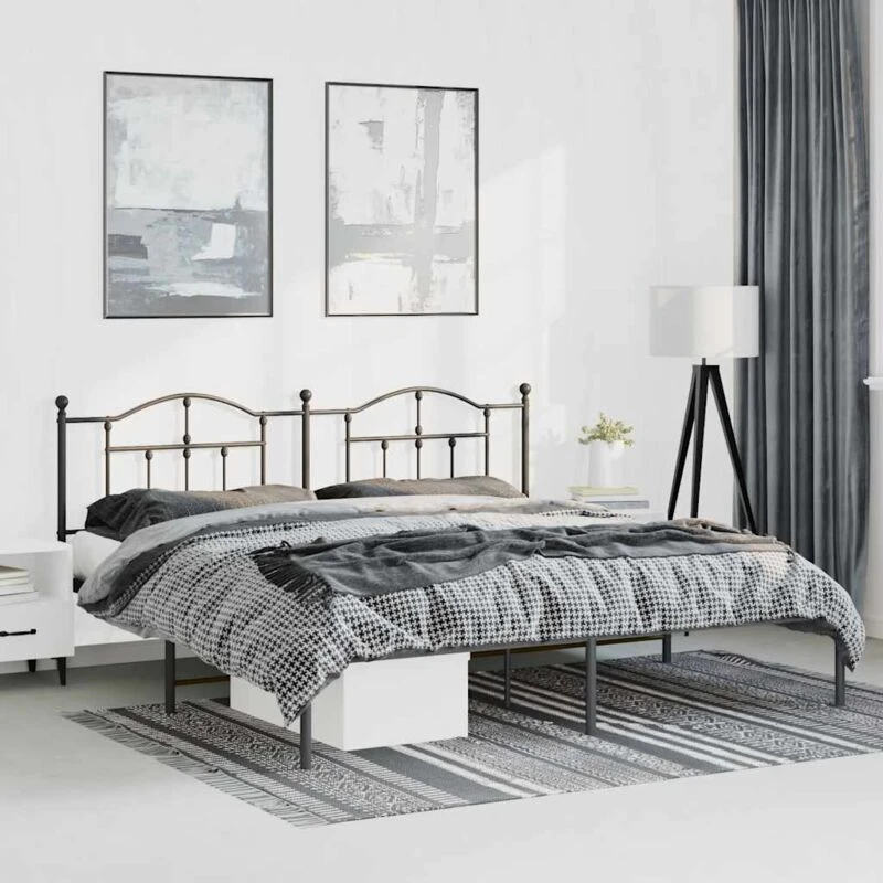 Image of Vidaxl Metal Bed Frame Without Mattress With Headboard Black 183X213 Cm, Black 353444