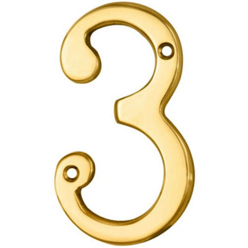 Image of Loops Stainless Brass Door Number 3 75mm Height 4mm Depth House Numeral Plaque Metallics