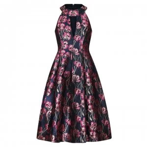 Image of Adrianna Papell Floral Halter Dress - Fuchsia Multi