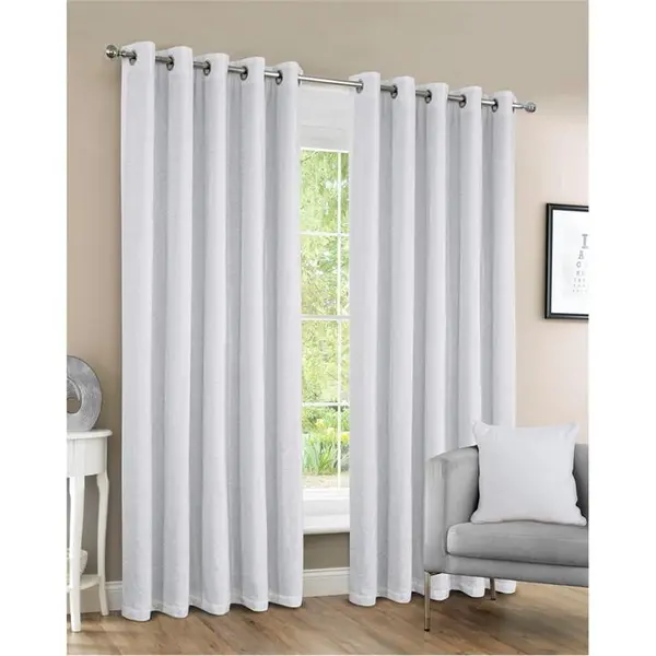 Image of Home Curtains Canterbury Chenille Lined Blackout Eyelet Curtains - White 45x54