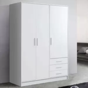 Image of Forte Modern 3 Door 3 Drawer Combination Bedroom Wardrobe - Matt White - White