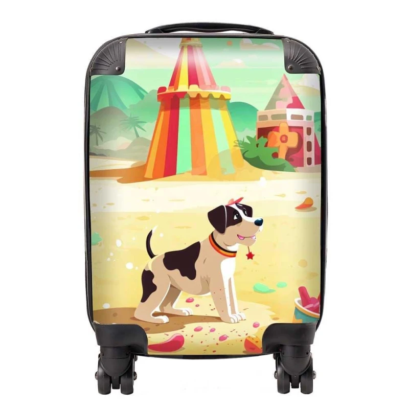 Image of Warren Reed - Designer Doggy On A Beach Holiday Suitcase in Yellow Size: Medium Yellow Unisex Medium