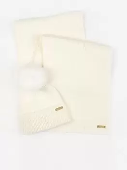 Image of Barbour International B.intl Mallory Beanie & Scarf Gift Set, White, Women