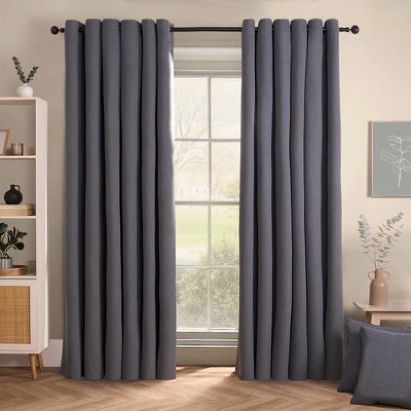 Image of OHS OHS Woven Texture Pair Of Eyelet Curtains in Charcoal Size: 117cm width x 183cm drop Charcoal 117cm width x 183cm drop Unisex 5027434207381