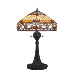 Image of 2 Bulb Table Lamp Tiffany Style Coloured Glass Vintage Bronze Base LED E27 60W