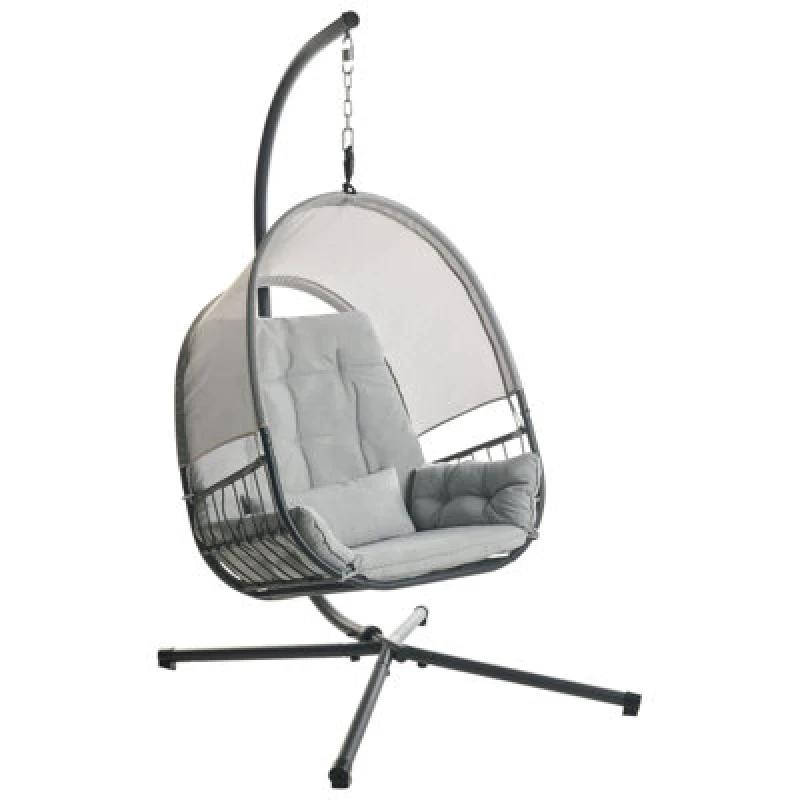 Image of Beliani Hanging Chair With Stand Alviano Fabric Light Grey