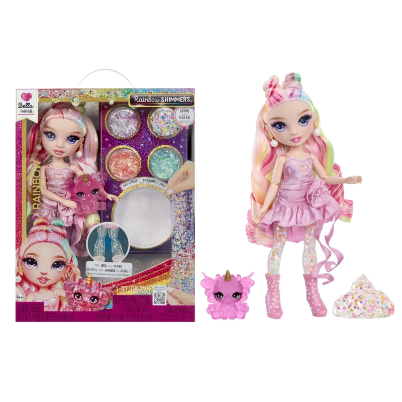 Image of Rainbow High Rainbow Shimmers with Slime - Bella Pink - 28cm Fashion Doll Comes with a Slime Kit and a Pet Llama Suitable for Children Ages 4+