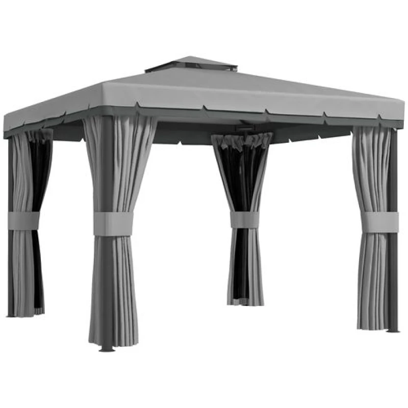 Image of Outsunny 3 x 3(m) Patio Gazebo Garden Shelter with Mosquito Netting, Light Grey 84C-269V00GY