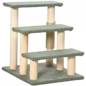 Image of PawHut Dog Steps for Bed 3 Step Pet Stairs Cat Tree Tower w/ Jute Toy Ball Green - Green