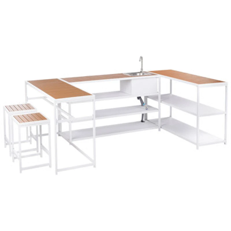 Image of Beliani Outdoor Kitchen Set With Sink Avetrana Metal Brown/ White