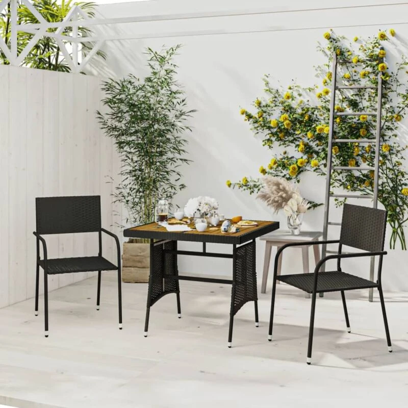 Image of VIDAXL 3 Piece Outdoor Dining Set Poly Rattan Black Vidaxl 8720287145172