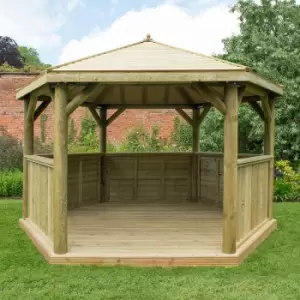 Image of 13'x12' (4x3.5m) Luxury Wooden Garden Gazebo with Timber Roof - Seats up to 15 people
