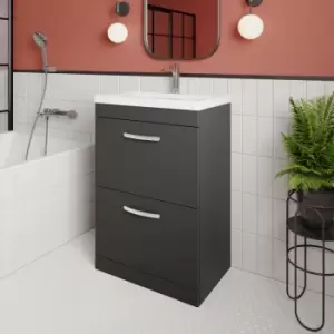 Image of Nuie - Athena Floor Standing 2-Drawer Vanity Unit with Basin-4 600mm Wide - Gloss Grey