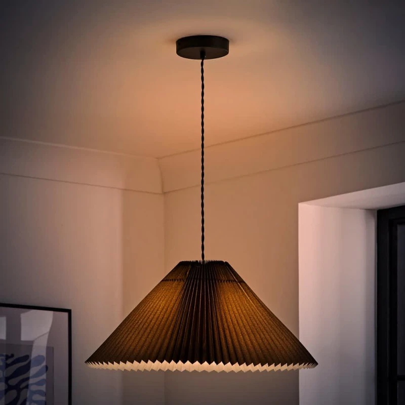 Image of ValueLights Akira Pleated Single Drop Ceiling Pendant Light with LED Bulb Black