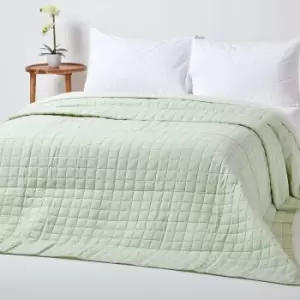 Image of Cotton Quilted Reversible Bedspread Sage Green & Cream, 150 x 200cm - Green - Homescapes