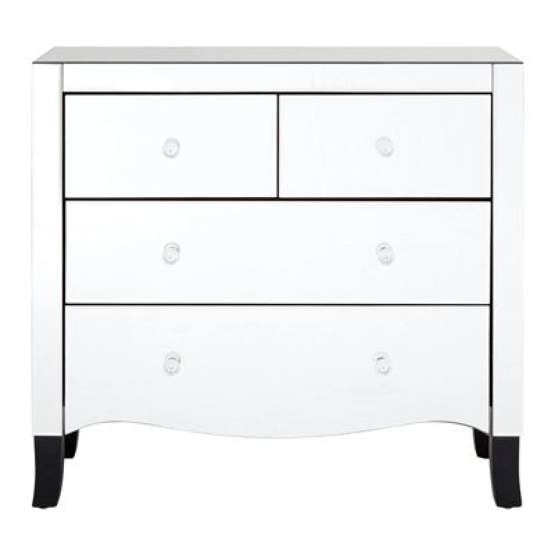 Image of Orsina Luxurious 4 Drawer Chest, Mirrored Finish Sturdy Chest For Livingroom, Cut Glass Handles Bedroom Chest