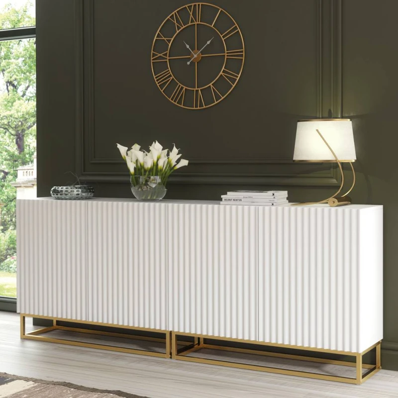 Image of Creative Furniture Ripple Duo Sideboard 200cm - Modern Fluted Design with Push to Open doors in White White Unisex