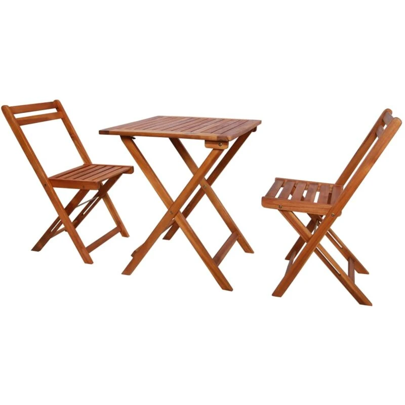 Image of vidaXL Solid Acacia Wood Bistro Set 3 Piece Outdoor Folding Table and Chairs