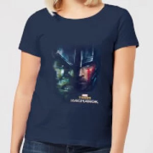 Image of Marvel Thor Ragnarok Hulk Split Face Womens T-Shirt - Navy - S