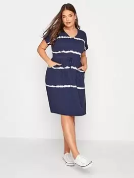 Image of Yours Epp Tshirt Dress Navy Tie Dye, Blue, Size 30-32, Women