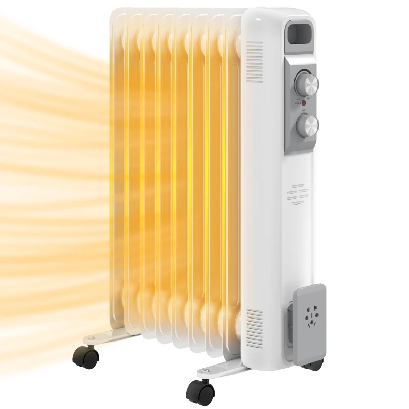 Image of Homcom 2000W 9 Fin Oil Filled Heater Radiator For Home, White 820-439V71WT